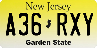NJ license plate A36RXY