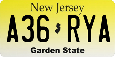 NJ license plate A36RYA