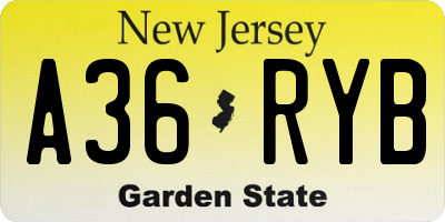NJ license plate A36RYB