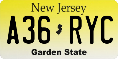 NJ license plate A36RYC