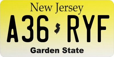 NJ license plate A36RYF
