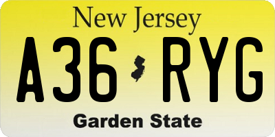 NJ license plate A36RYG