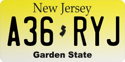 NJ license plate A36RYJ