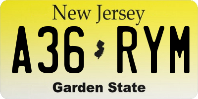 NJ license plate A36RYM