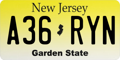 NJ license plate A36RYN