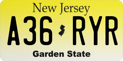 NJ license plate A36RYR