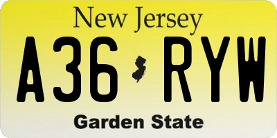 NJ license plate A36RYW