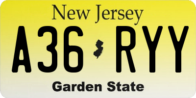 NJ license plate A36RYY