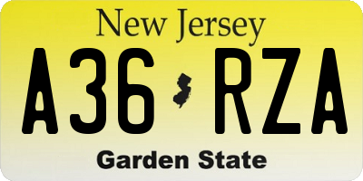 NJ license plate A36RZA