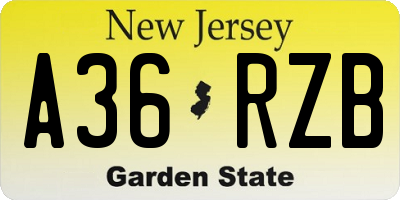 NJ license plate A36RZB