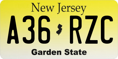 NJ license plate A36RZC