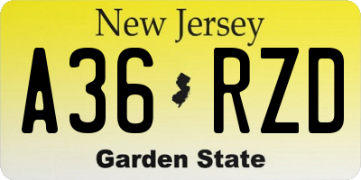 NJ license plate A36RZD