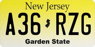 NJ license plate A36RZG