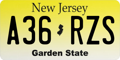 NJ license plate A36RZS