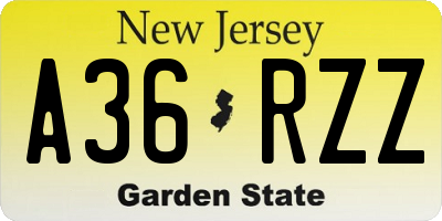 NJ license plate A36RZZ