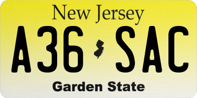 NJ license plate A36SAC