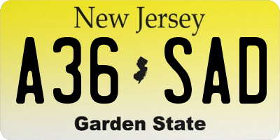 NJ license plate A36SAD