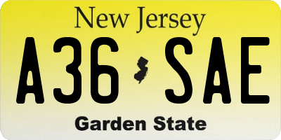 NJ license plate A36SAE