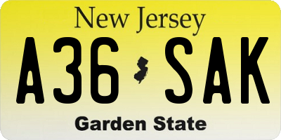 NJ license plate A36SAK