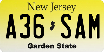 NJ license plate A36SAM