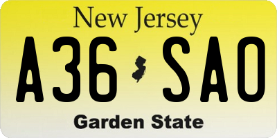 NJ license plate A36SAO