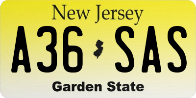 NJ license plate A36SAS