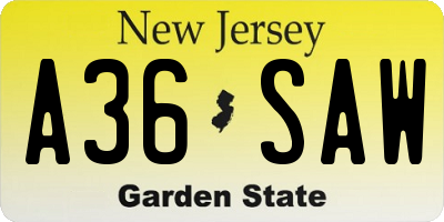 NJ license plate A36SAW