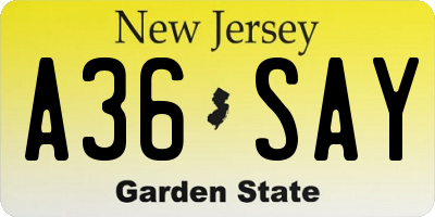 NJ license plate A36SAY