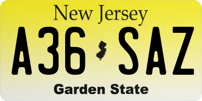 NJ license plate A36SAZ