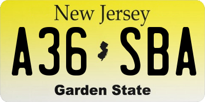 NJ license plate A36SBA