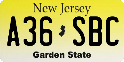 NJ license plate A36SBC