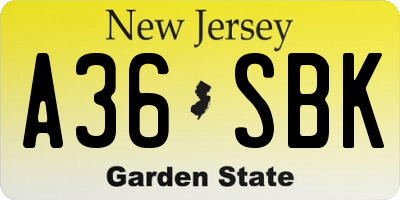 NJ license plate A36SBK