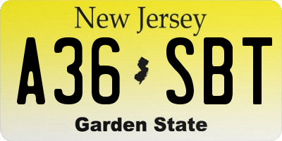 NJ license plate A36SBT