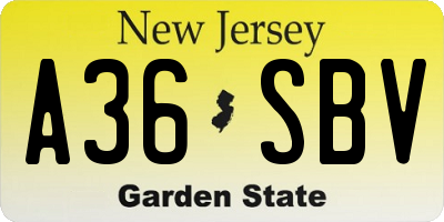 NJ license plate A36SBV