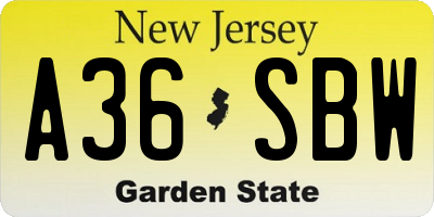 NJ license plate A36SBW