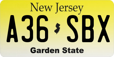NJ license plate A36SBX