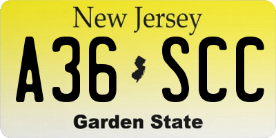 NJ license plate A36SCC