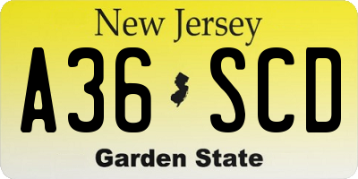 NJ license plate A36SCD