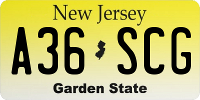 NJ license plate A36SCG