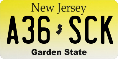 NJ license plate A36SCK