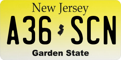 NJ license plate A36SCN