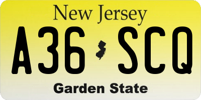 NJ license plate A36SCQ