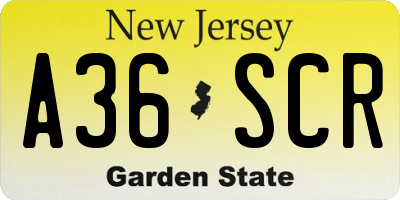 NJ license plate A36SCR