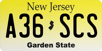 NJ license plate A36SCS