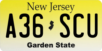 NJ license plate A36SCU