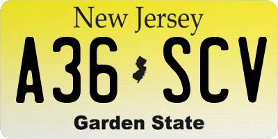 NJ license plate A36SCV