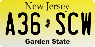 NJ license plate A36SCW