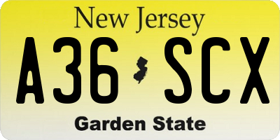 NJ license plate A36SCX