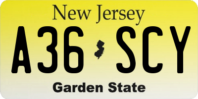 NJ license plate A36SCY