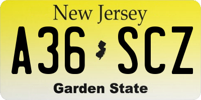 NJ license plate A36SCZ